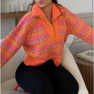 Zara neon orange 1/2 zip sweater